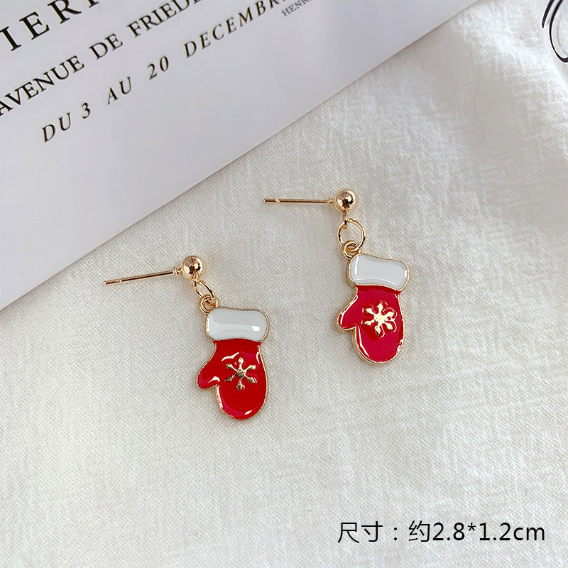 Wholesale Christmas Silver Needle Studded Diamond Oil Drip Asymmetric Tassel Earrings