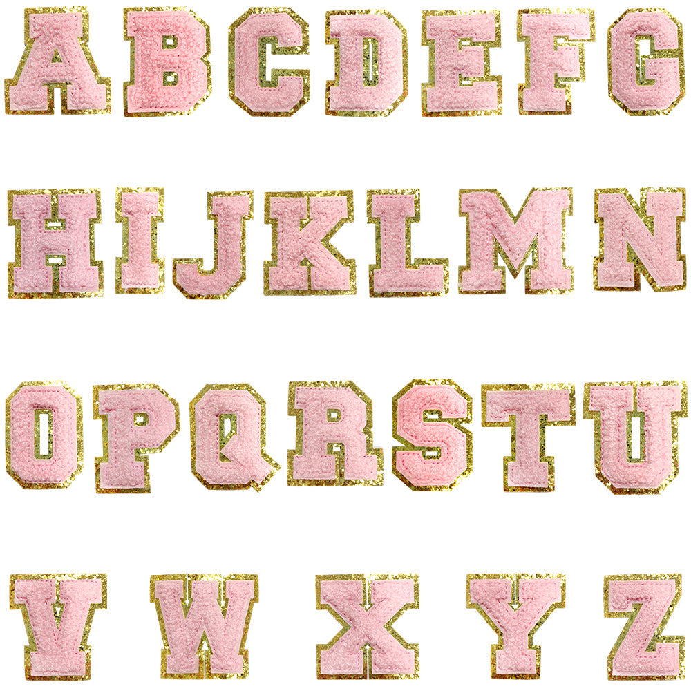 Wholesale Towel Embroidered Self Adhesive Letter Patches A Z Gold Glitter Double Layer Chic DIY Coat Accessory