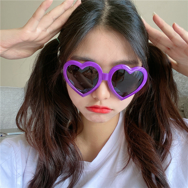 Wholesale Harajuku Love Beach Resort with Large Frame Peach Heart Beach Glasses
