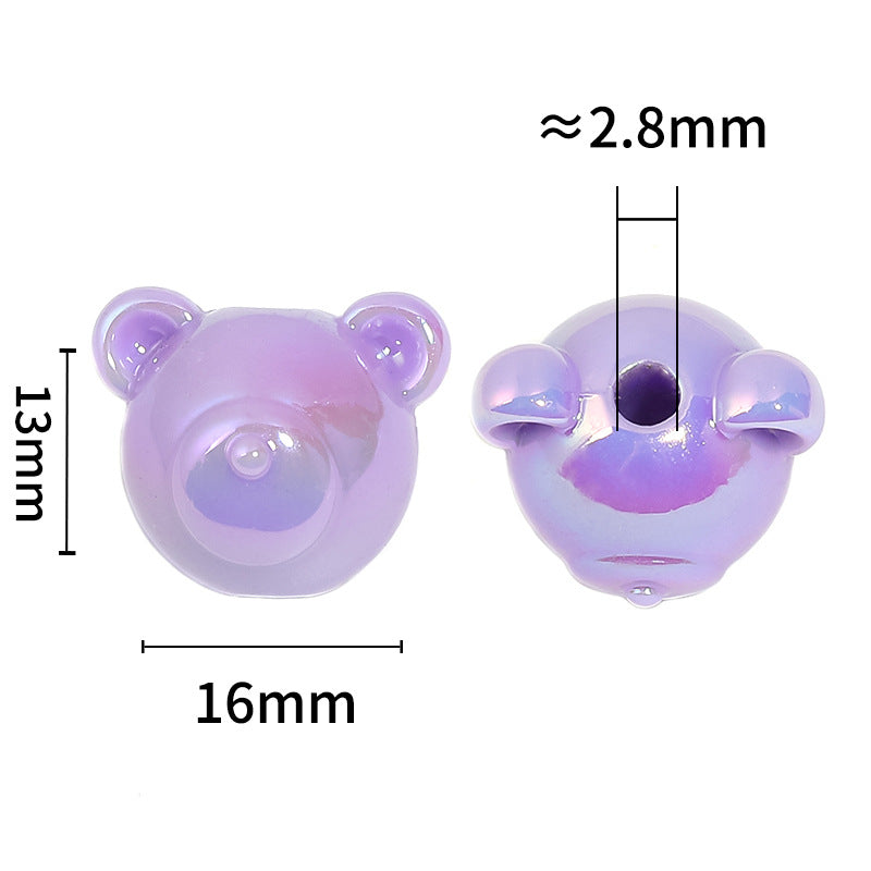 Wholesale 100pcs Acrylic Cute Cartoon Bear Head Beaded DIY Loose Beads
