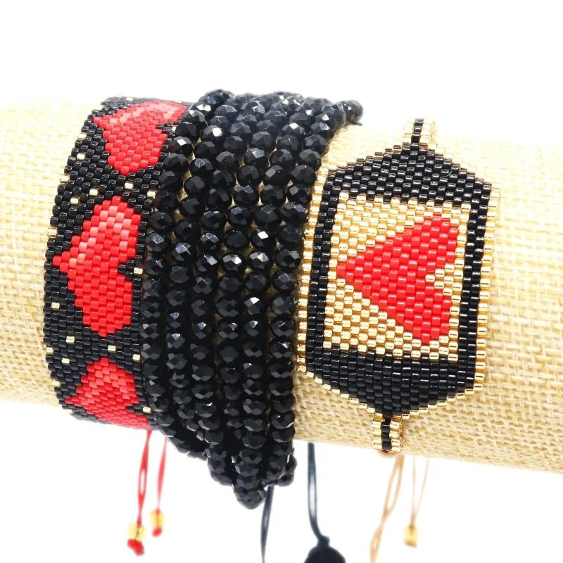 Wholesale European and American personality ethnic style red peach heart miyuki bracelet suit hand-woven fashion outdoor bracelet suit