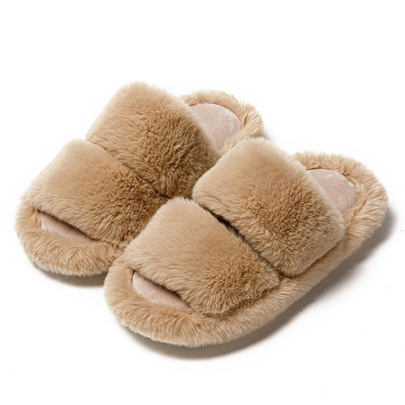 Wholesale Winter Parallel Bars Solid Color Plush Cotton Slippers