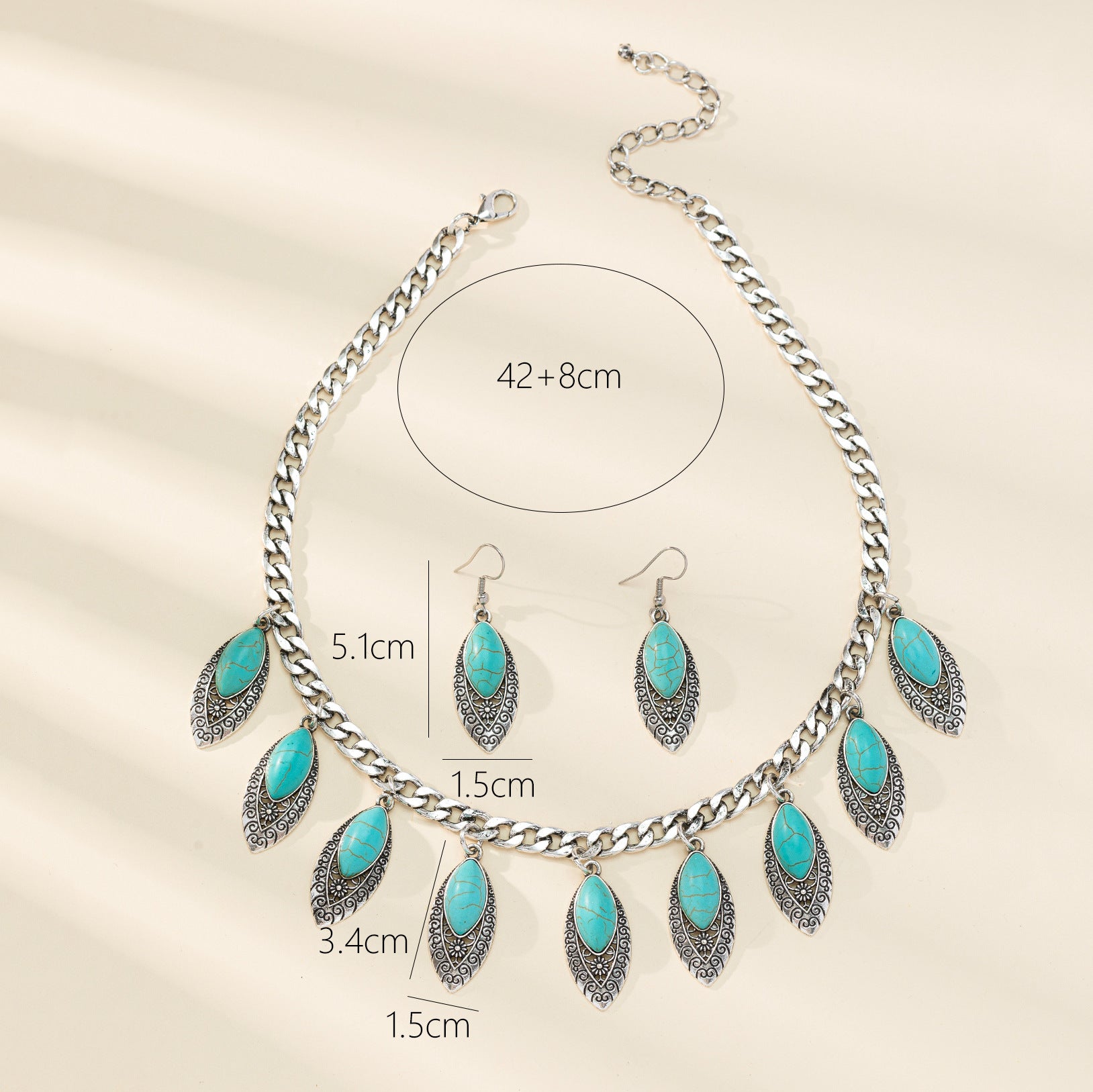 Wholesale Ethnic style green clavicle chain earrings jewelry set