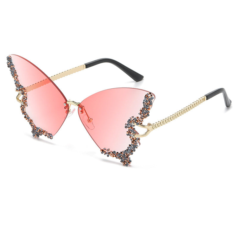 Wholesale Butterfly Shaped Diamond Inlaid Frameless PC Sunglasses