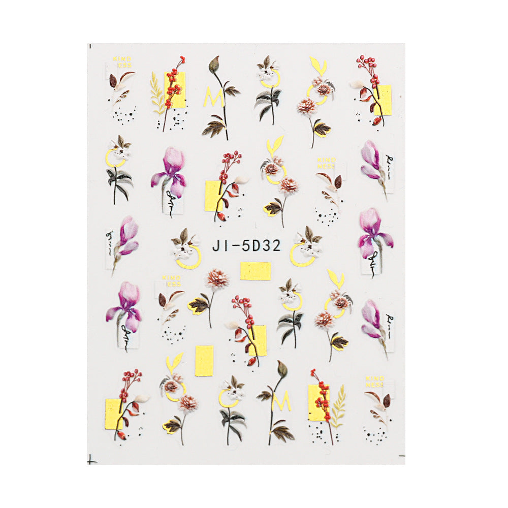 Wholesale 3pcs/pack  Manicure Relief Stickers 5D Spring Flowers and Birds Stereo Bronzing Stickers