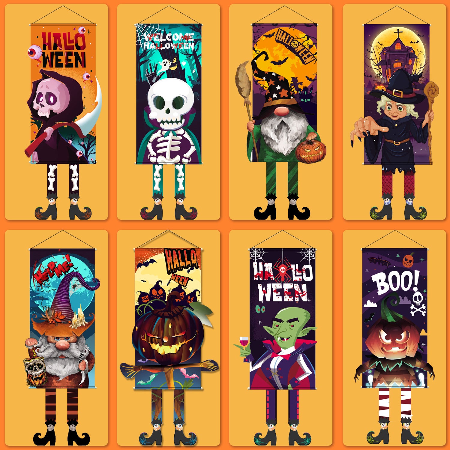 Wholesale Halloween Long Legs Dangling Elf White Ghost Hanging Flag Garden Non-woven Outdoor Banner