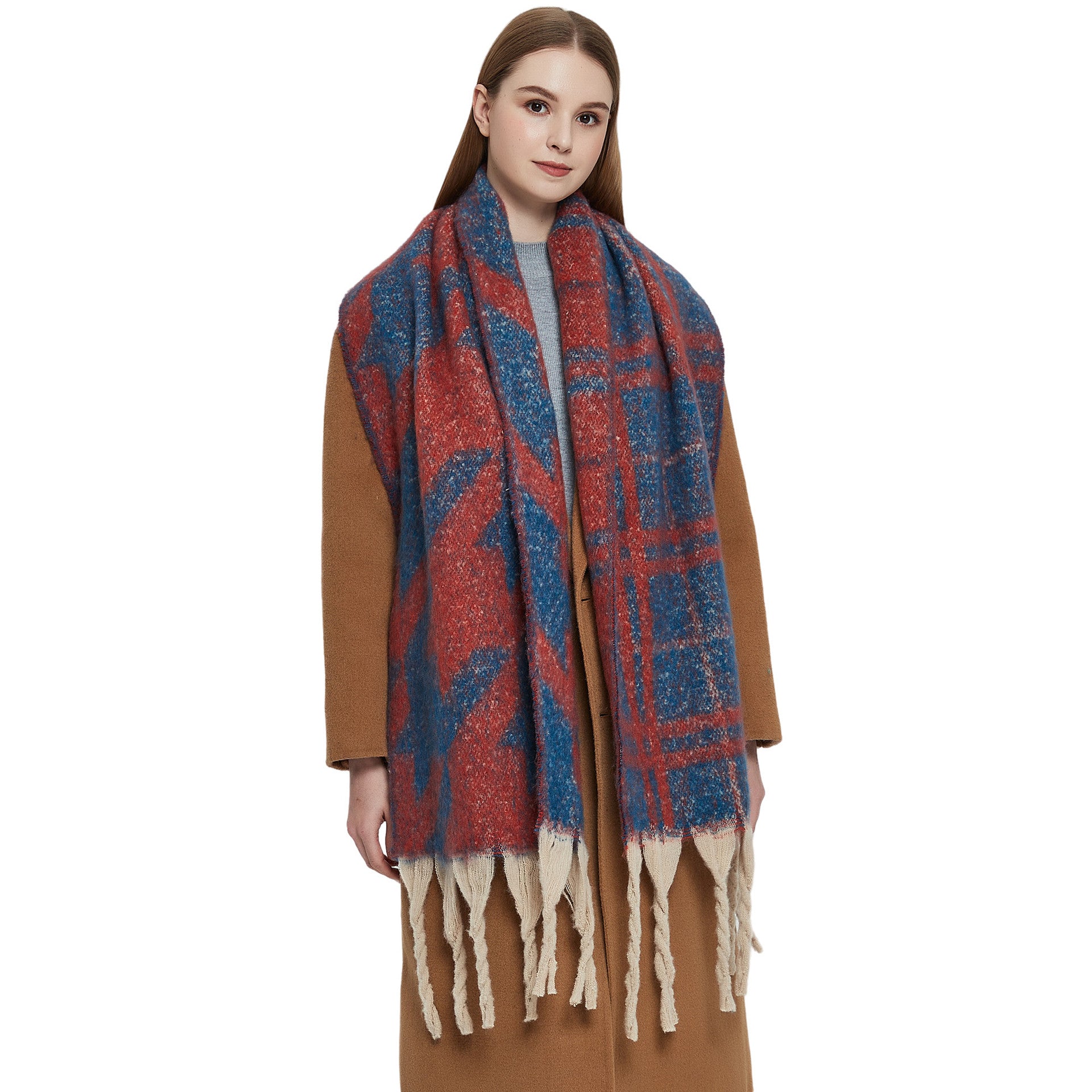 Wholesale Autumn and Winter Bouclé Jacquard Thick Fringed Houndstooth Scarf