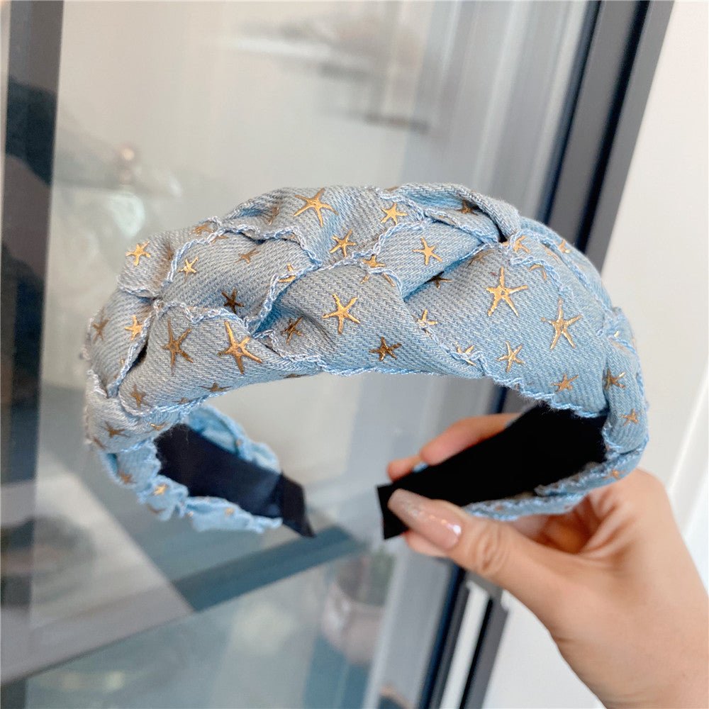 Wholesale Three-dimensional Hot Stamping Five-pointed Star Denim Braided Twist Headband