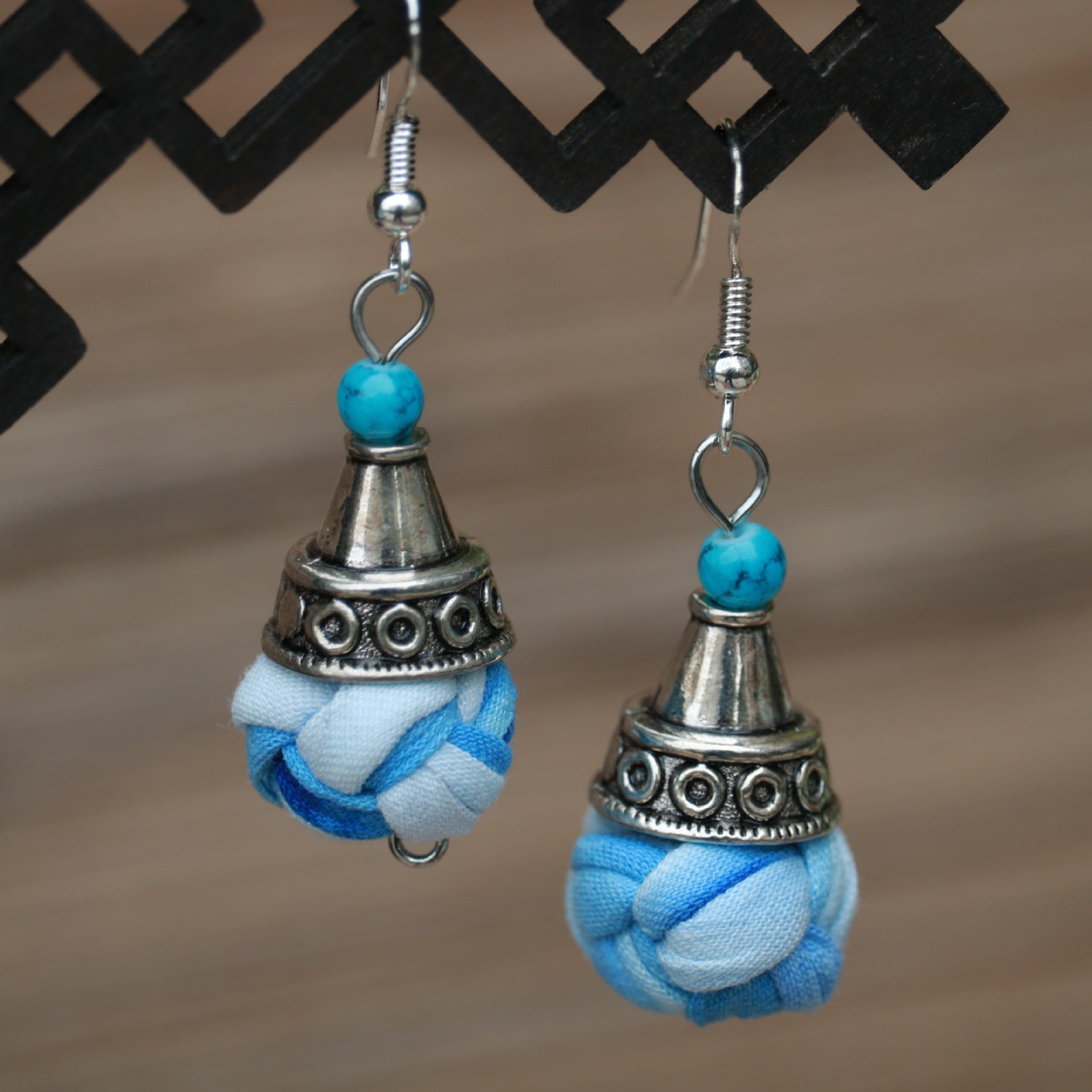 Wholesale Ethnic Style Women' s Blue-Dyed Fabric Earrings  Tie-Dye Mid-Length Earrings