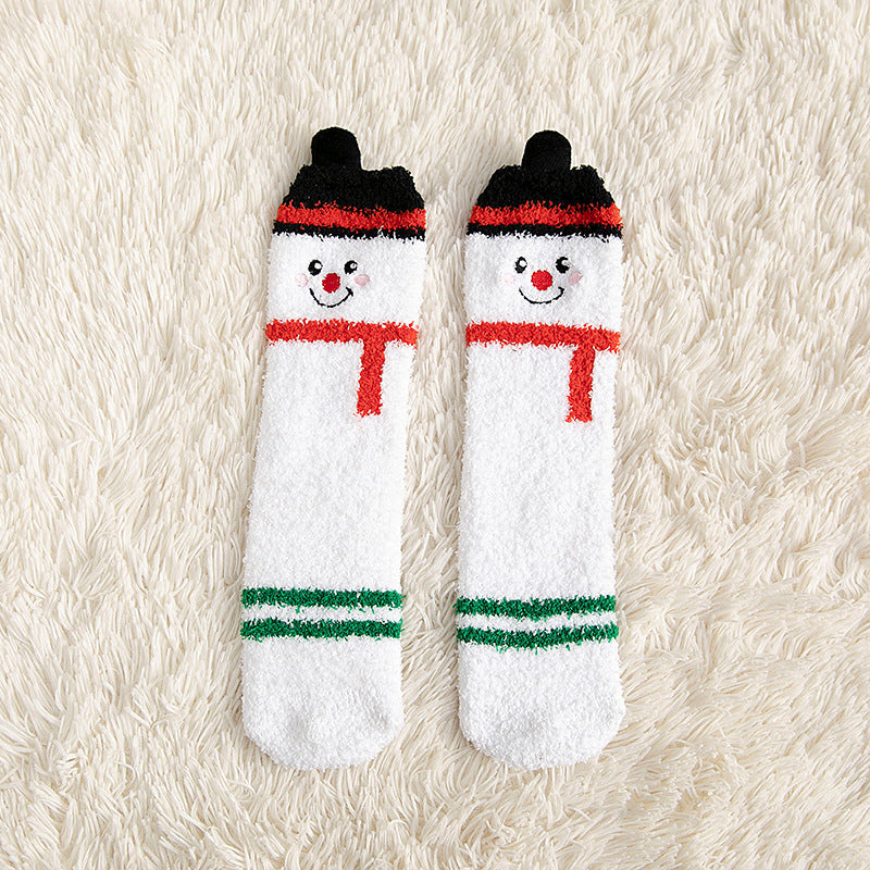 Wholesale Christmas Winter Hair-free Cute Elk Santa Coral Fleece Socks