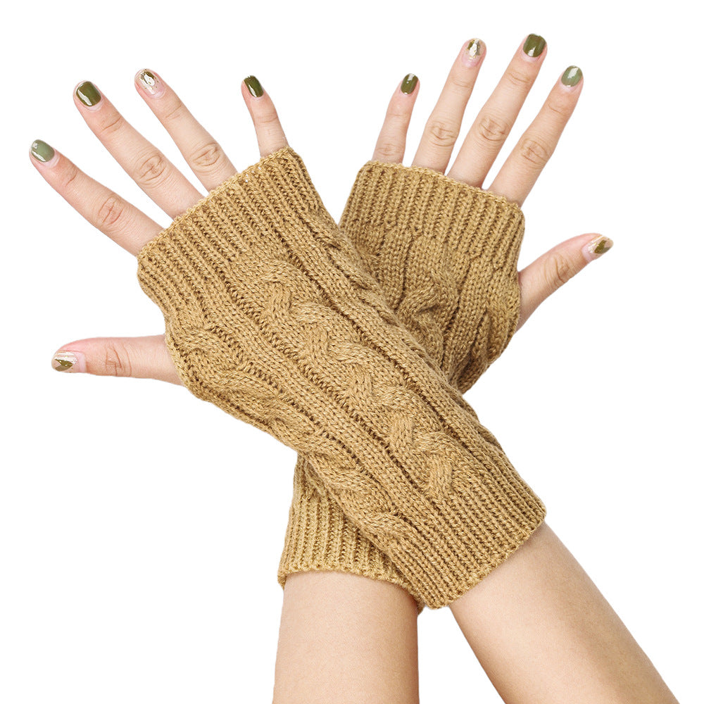 Wholesale Twisted 8-shaped Wool Half-finger Short Wrist Guard Fingerless Warm Acrylic Arm Gloves