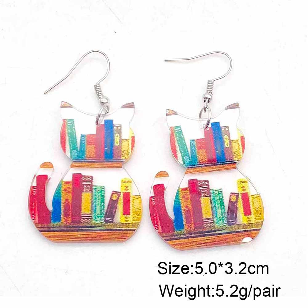 Wholesale Acrylic Teacher's Day Cat Dog Bookshelf Earrings