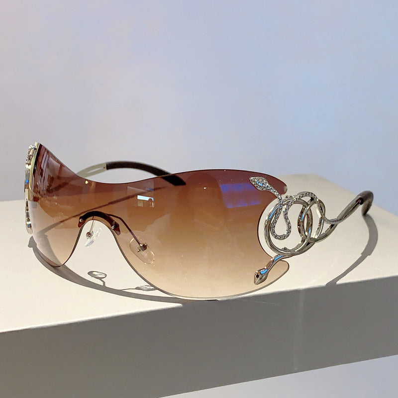 Wholesale Frameless one-piece snake temple sunglasses