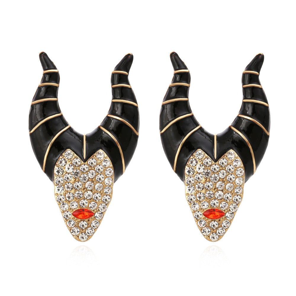 Wholesale Halloween Horn Witch Alloy Diamond Oil Dripping Earrings