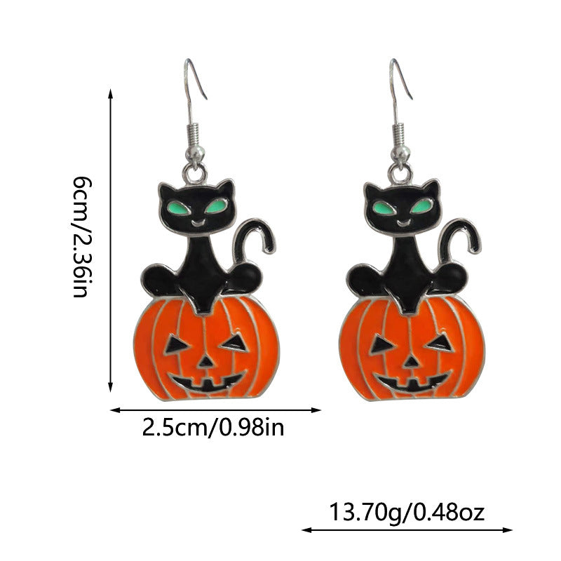 Wholesale Halloween Personalized Creative Black Cat Pumpkin Earrings