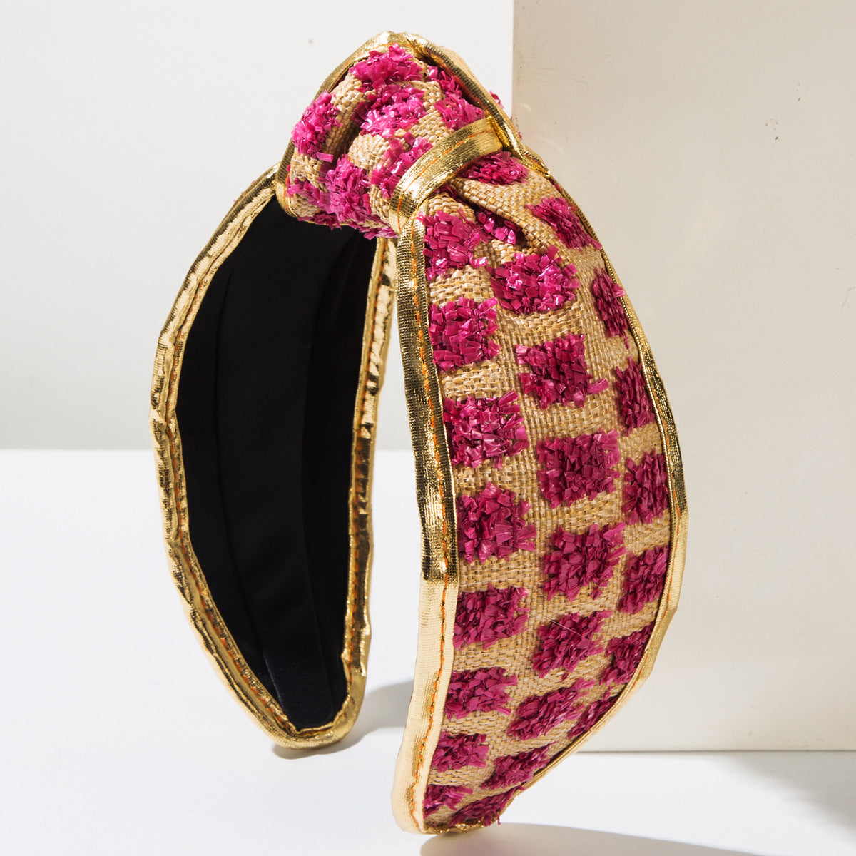 Wholesale Raffia check woven wide-brimmed headband