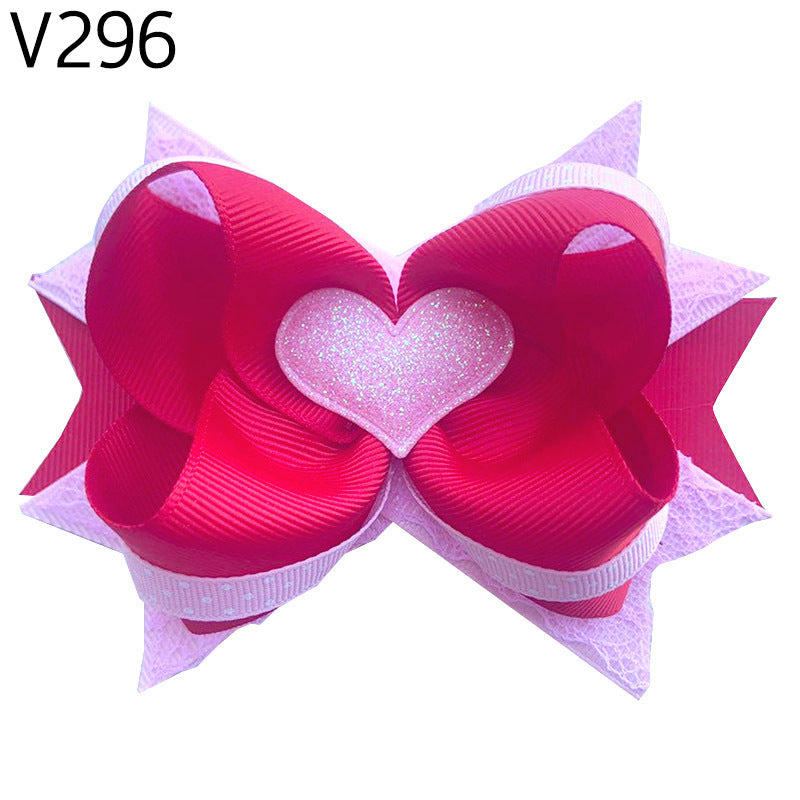 Wholesale of 10pcs Valentine's Day Love Bow Fabric Children's Hair Clips