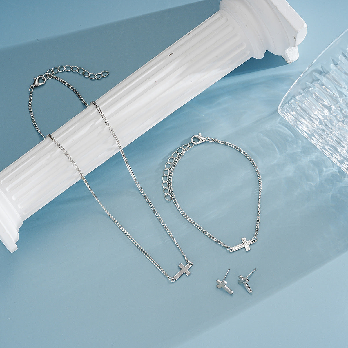 Wholesale Simple niche design cross earrings bracelet necklace set