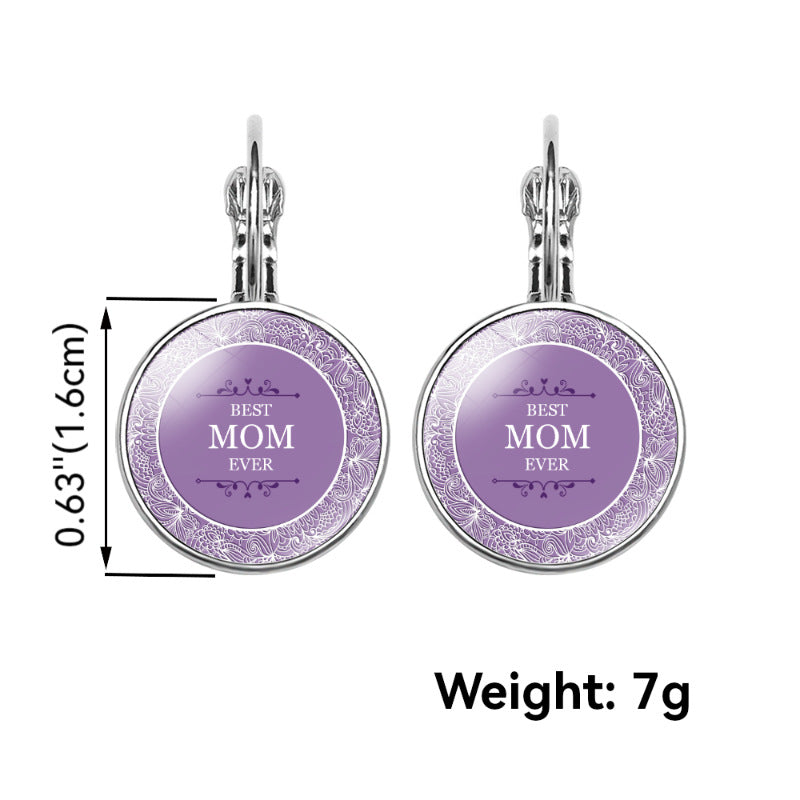 Wholesale Mom's Love MOM Heart-Shaped Time Gemstone Earrings