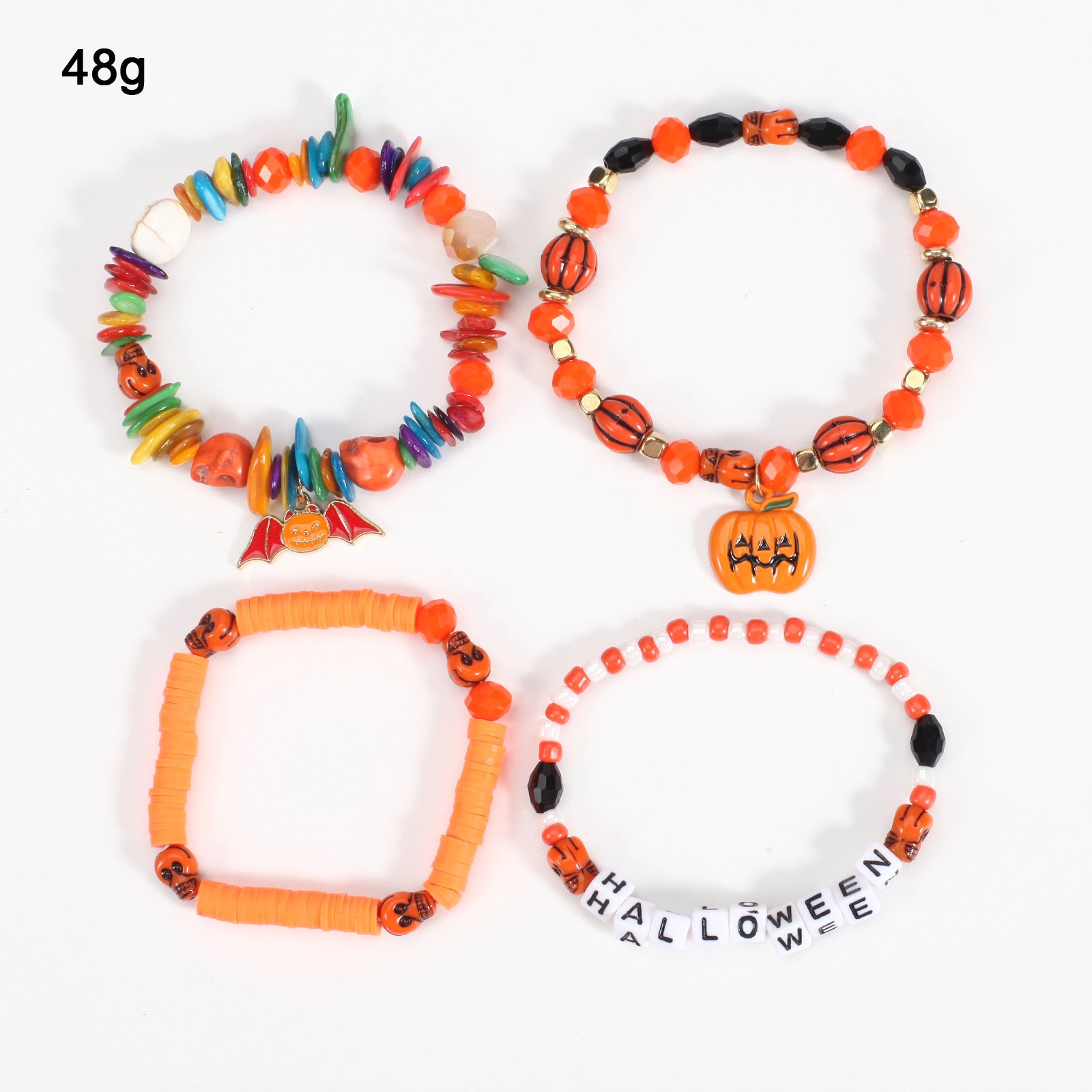 Wholesale Halloween Multi-layer Bat Pumpkin Spider Glass Clay Beaded Bracelet