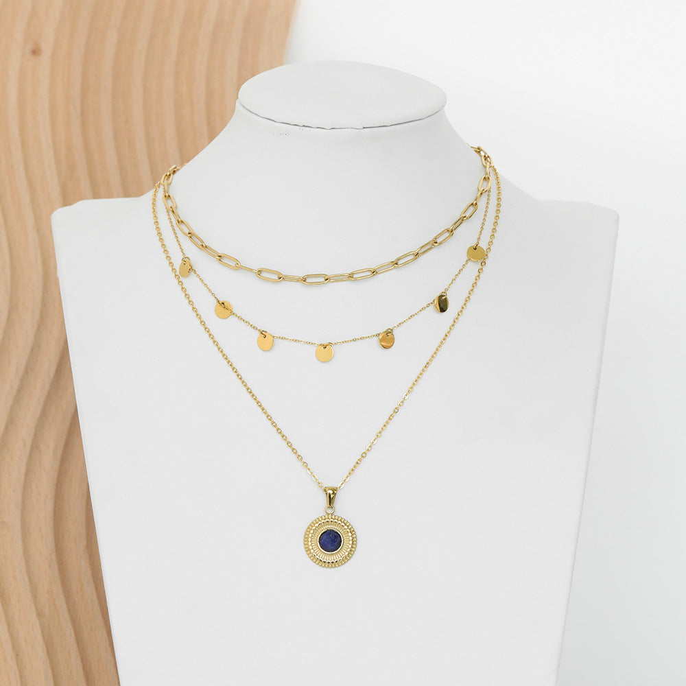 Wholesale 20PCS Natural Stone 14k Gold Plated Multi-layer DIY Titanium Steel Necklace