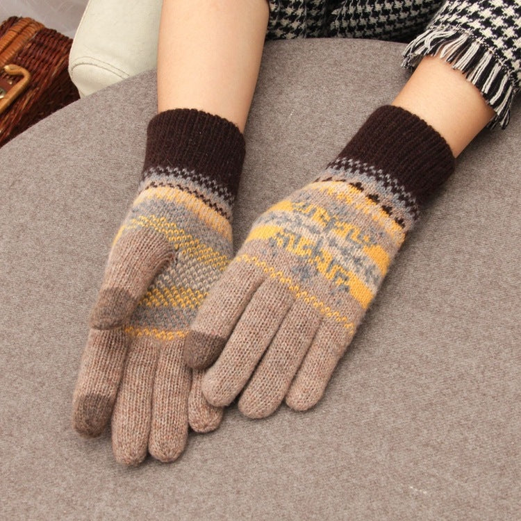 Wholesale Plus Velvet and Thickened Winter Five-finger Double-layer Cold-proof Snowflake Wool Gloves