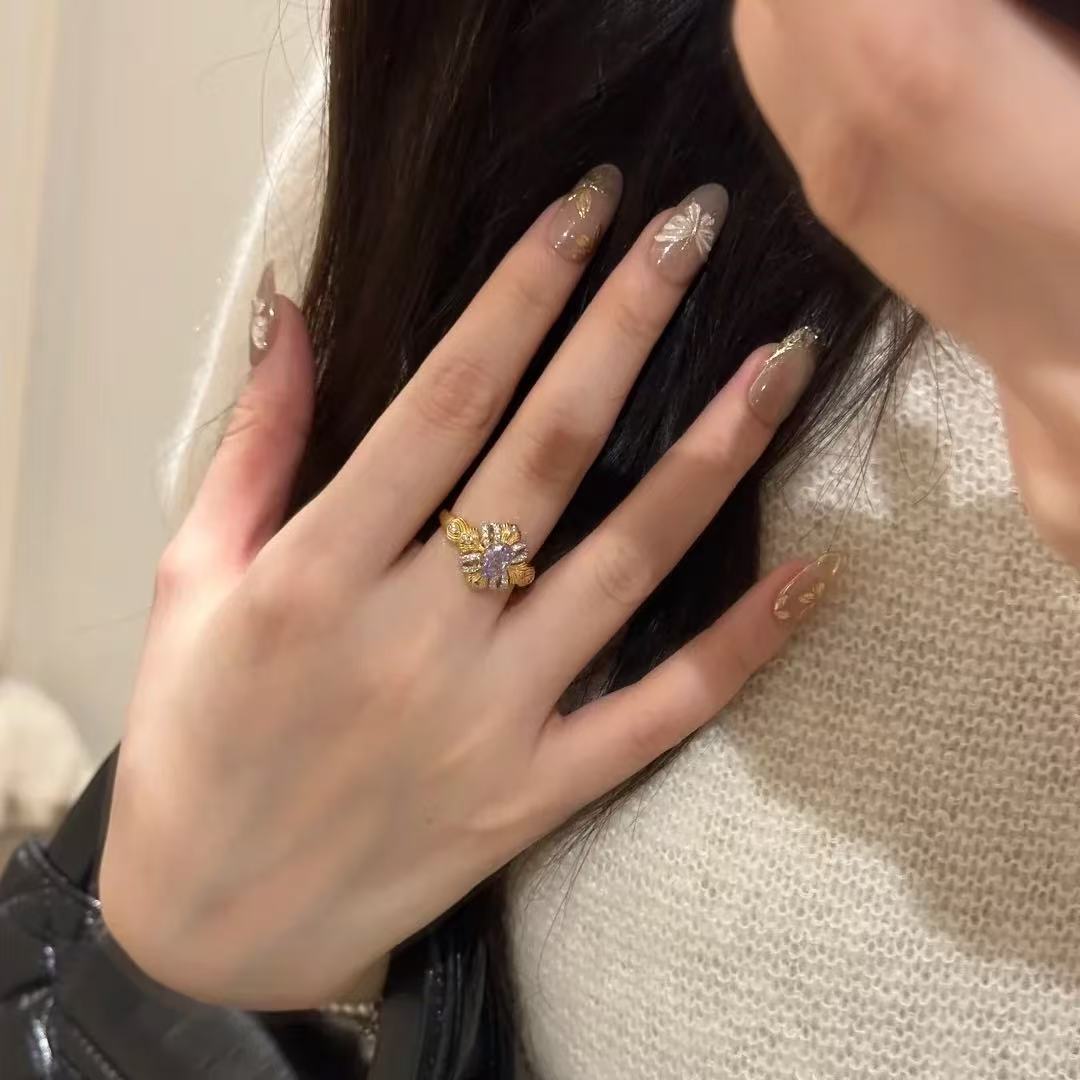 Wholesale Bauhinia ribbon purple zircon diamond ring