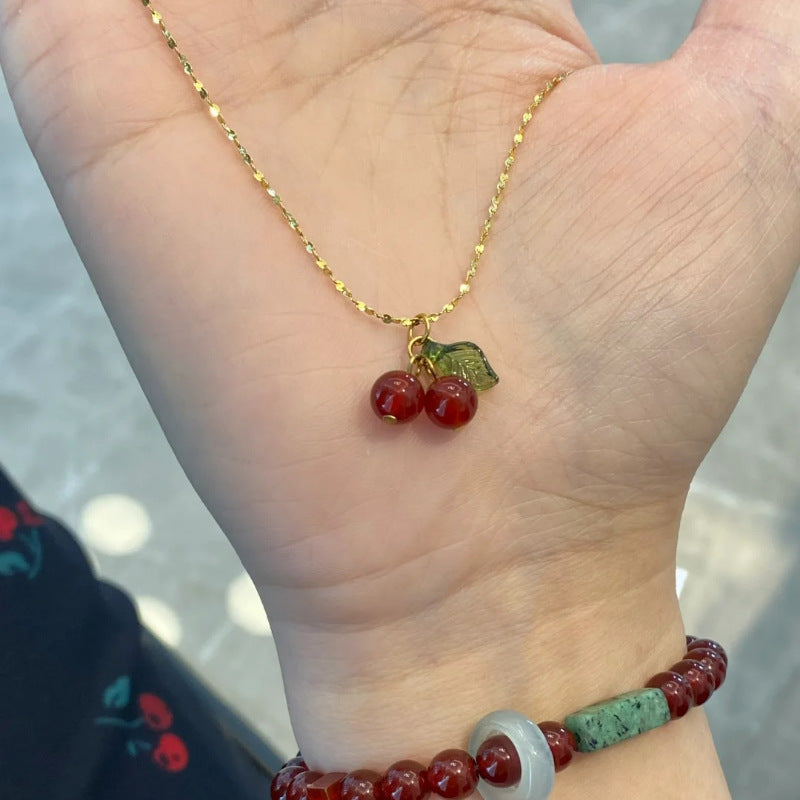 Wholesale Burgundy cherry necklace clavicle chain