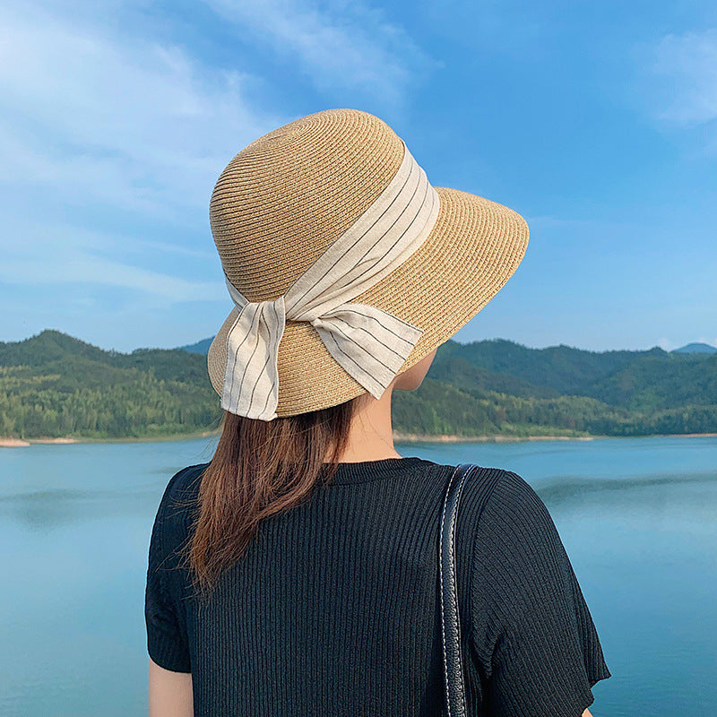 卸売リボン大きなつばの帽子麦わら帽子
