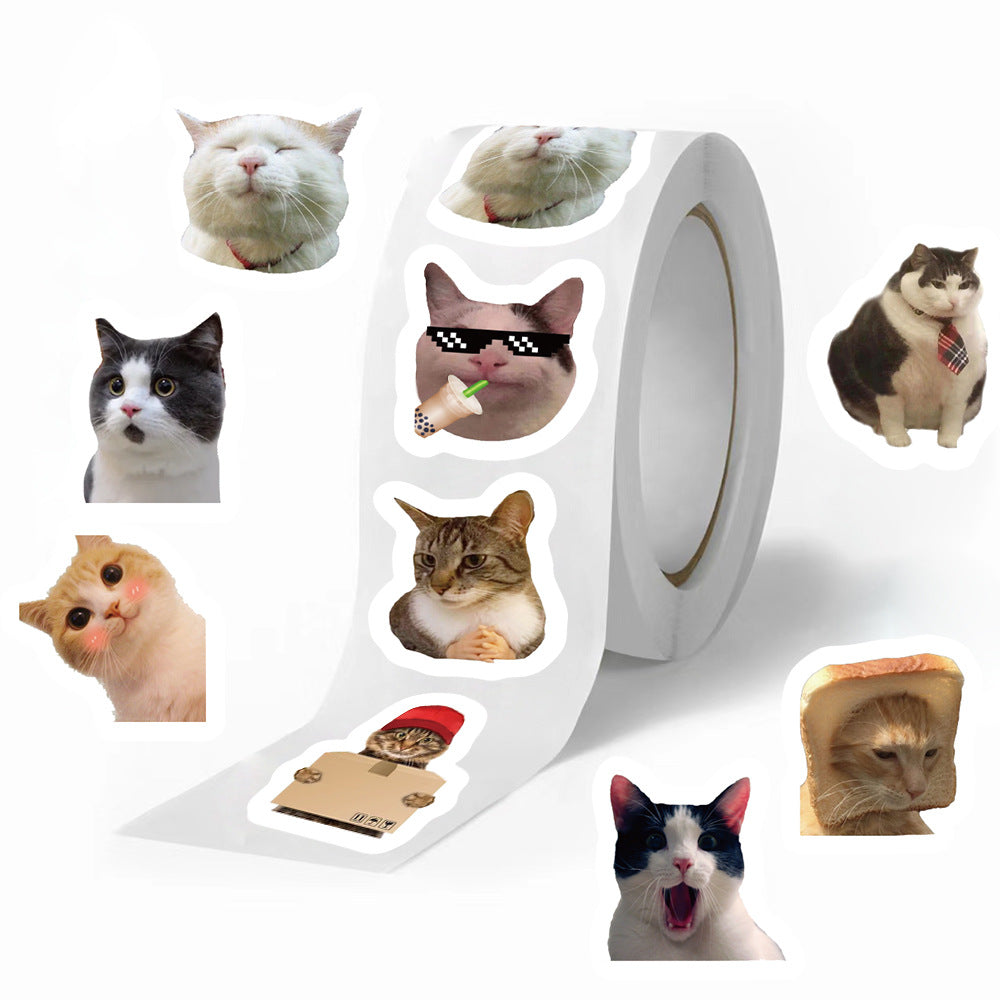 Wholesale 500 sheets/ roll of adhesive tape with cat expressions Waterproof Vinyl Stickers