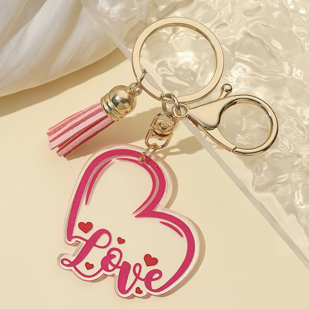 Wholesale Valentine's Day LOVE Pink Acrylic Love Tassel Keychain