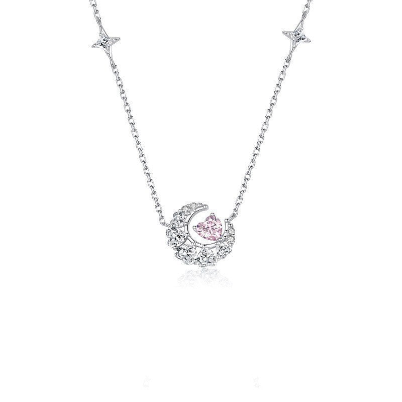 Wholesale Valentine' s Day pink diamond heart zircon necklace