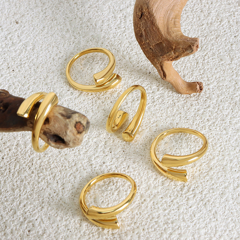 Wholesale French niche design plain circle geometric face ring stainless steel ring