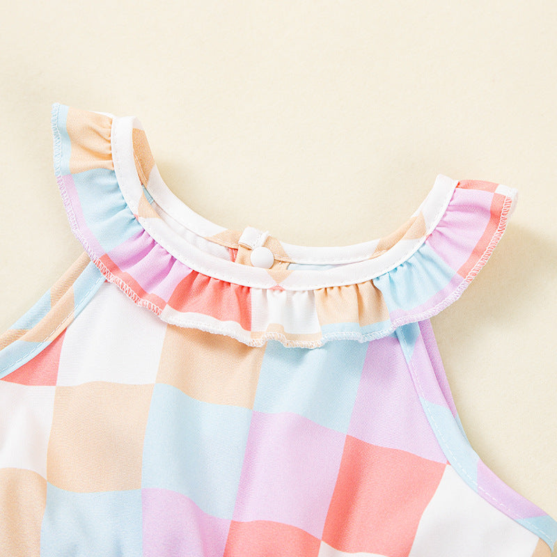Wholesale Plaid Sleeveless Toddler Girl Dress Summer Princess Style Casual Wear Gift