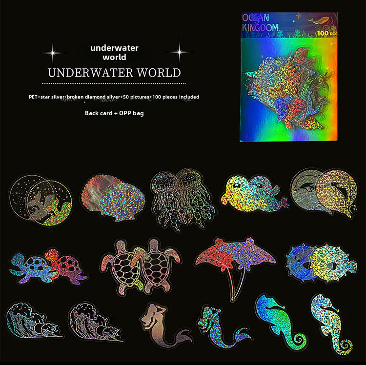 Wholesale 100pcs transparent laser stickers PET creative diy retro laser notebook holographic stickers