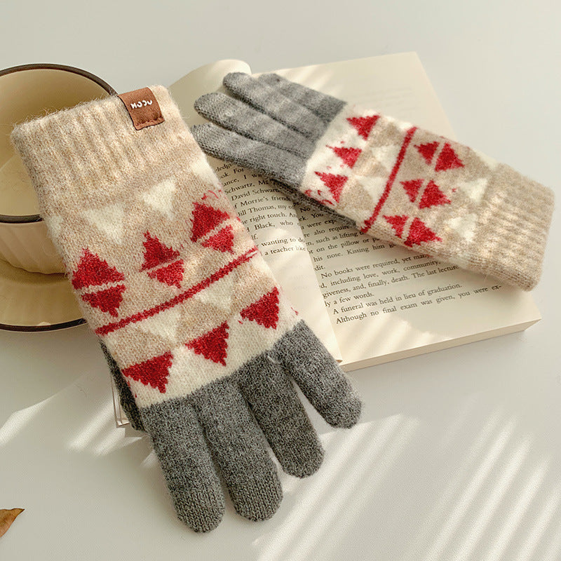 Wholesale Winter Cycling Velvet Cold-proof Thickened Checkerboard Wool Gloves