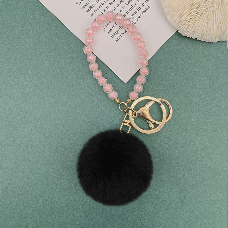 Wholesale Cute Fur Ball Colorful Beaded Lanyard Keychain