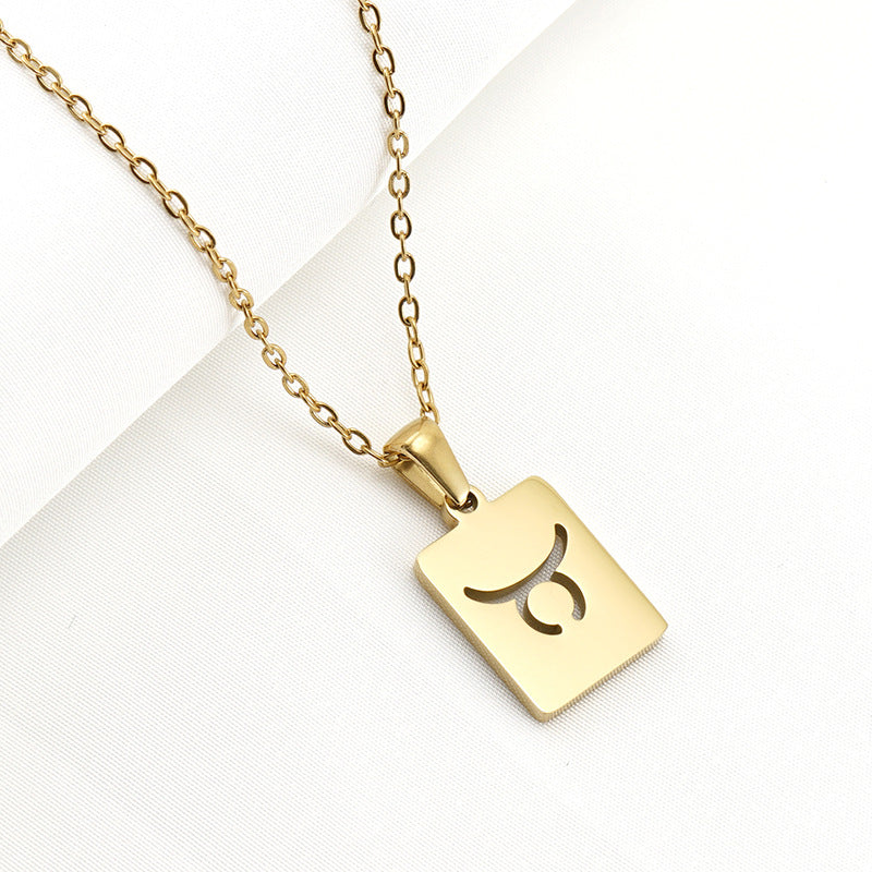 Wholesale Stainless Steel 18K Gold Square Hollow Twelve Constellation Pendants Necklaces