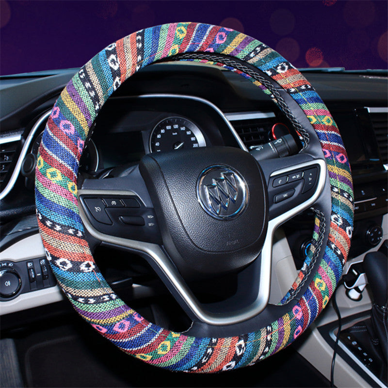 Wholesale Ethnic Style Old Coarse Linen Car Steering Wheel Cover