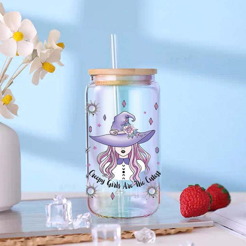 Wholesale Purple sy Mysterious Witch Style Theme 16oz Cup UV DTF Wraps