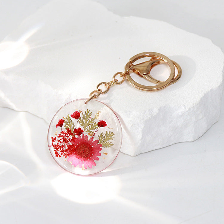 Wholesale 6pcs/pack Resin Natural Dried Flower Sunflower Keychain