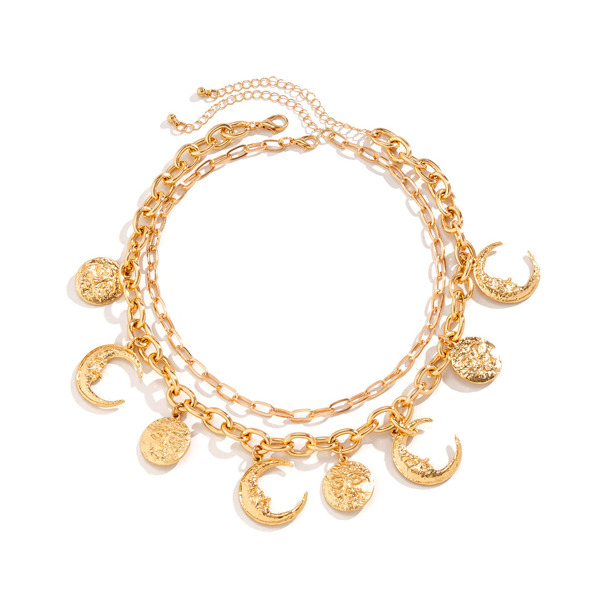 Wholesale Geometric Star Moon Tassel Portrait Pendant Alloy Necklaces