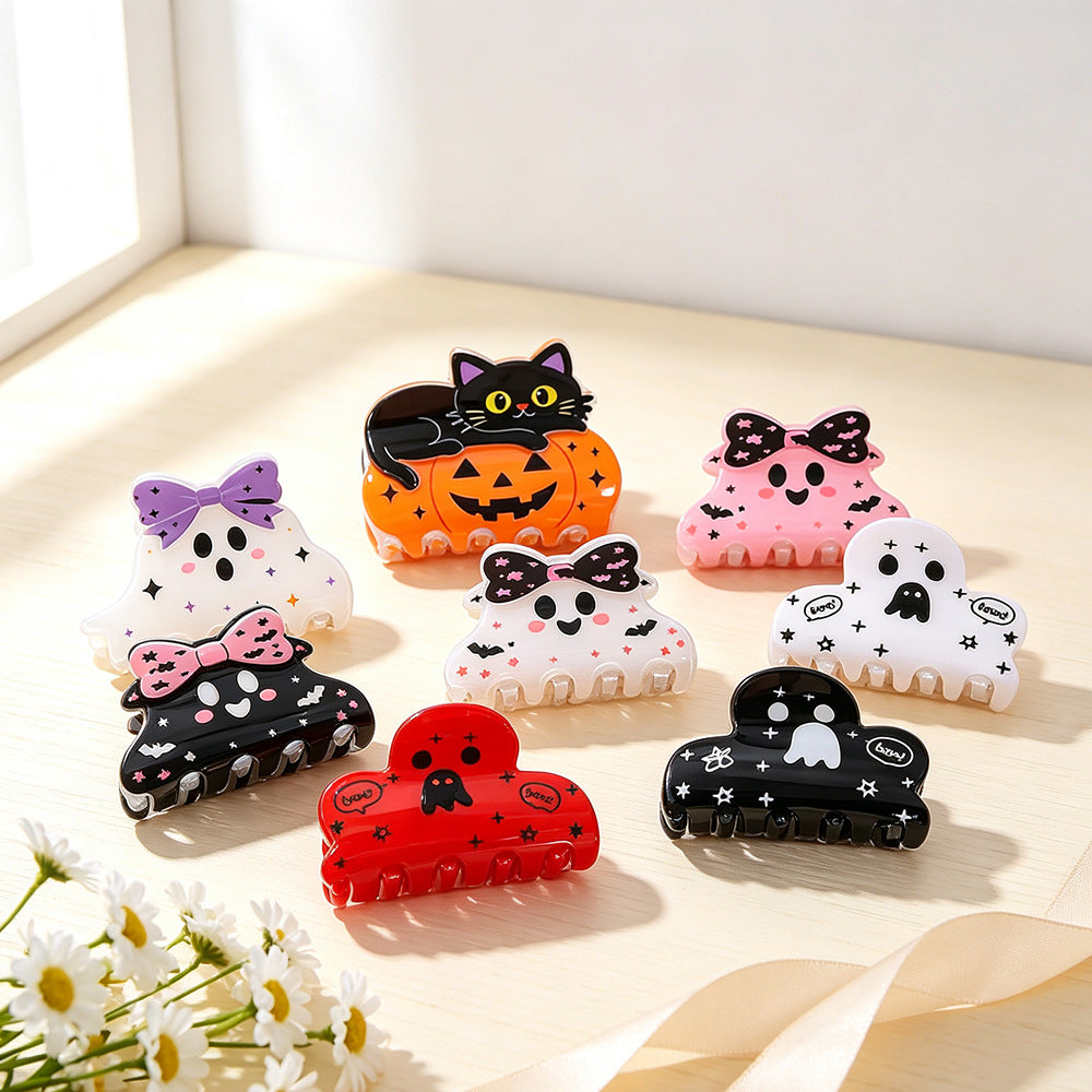 Wholesale Dark  Ghost Acrylic Hair Claw Clip Cartoon Rhinestone Print Hair Accessory For Girls Trendy Party Gift Boutique Resale