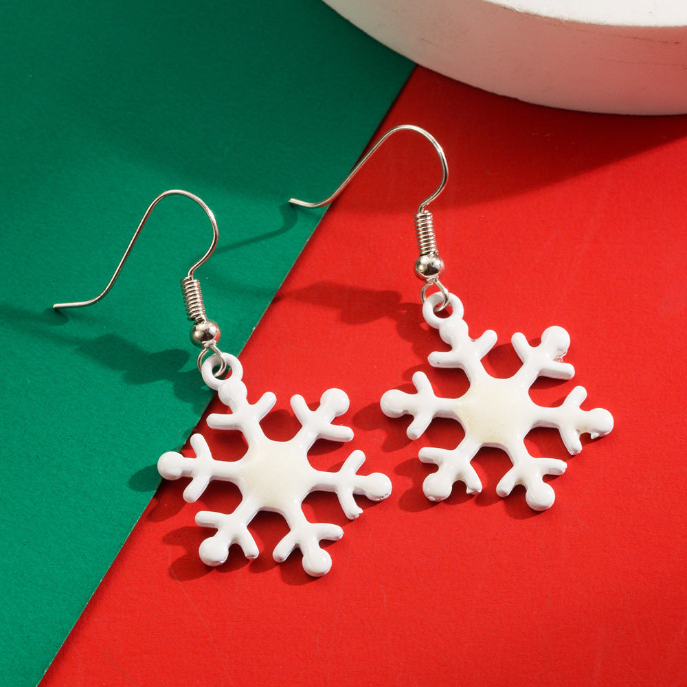 Wholesale The New Christmas Elements Are Fashionable and Versatile, and The Cut-out Snowflake Bow Dripping Oil Earrings