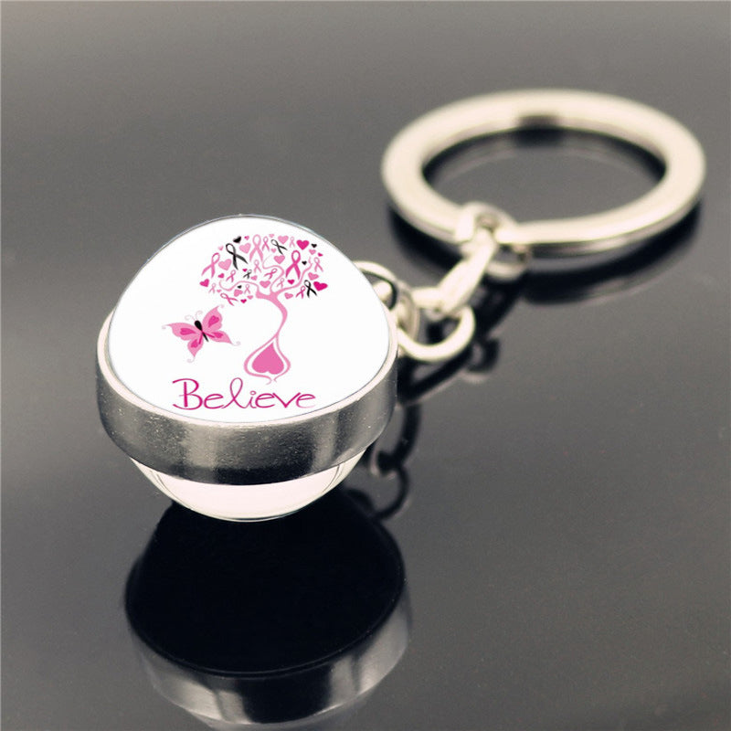 Wholesale Care Breast Cancer Vermicelli with Zinc Alloy Key Chain