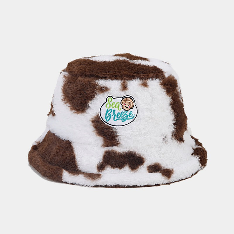 Wholesale Cow Pattern Patch Fisherman Hat Plush Hat