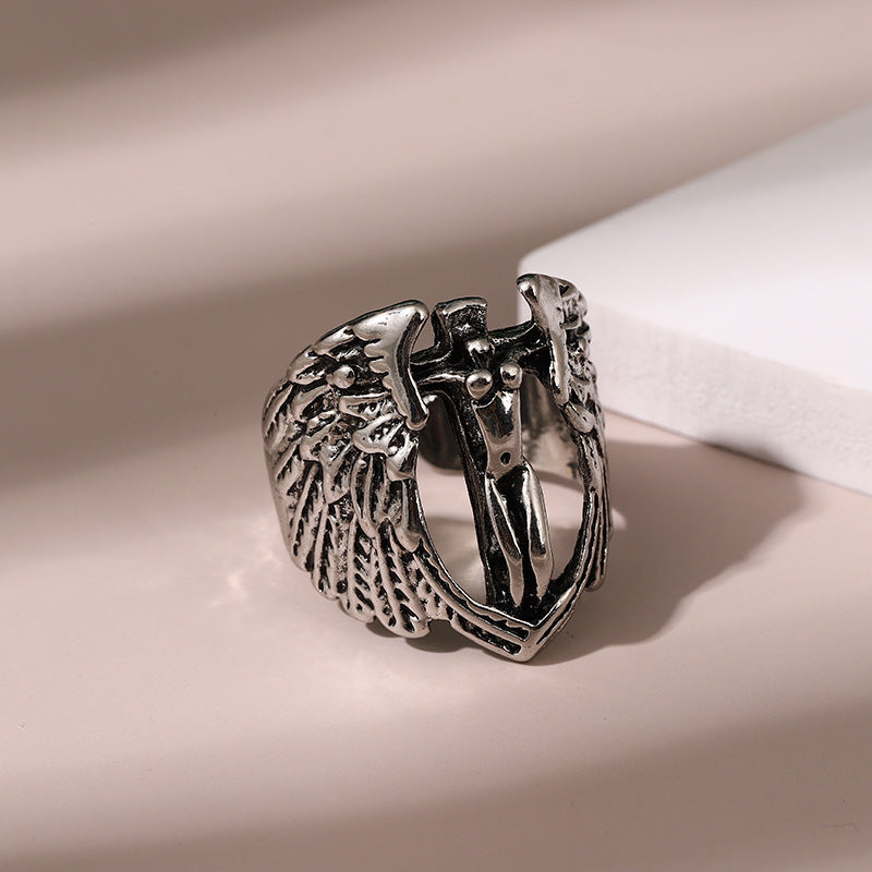 Wholesale Men's Vintage Angel Wings Open Alloy Ring