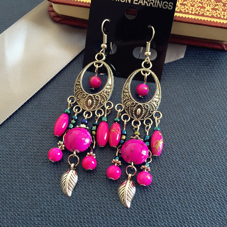 Wholesale Bohemian Retro Ethnic Style Ancient Silver Goddess Jewelry Face Skinny Tassel Long Earrings