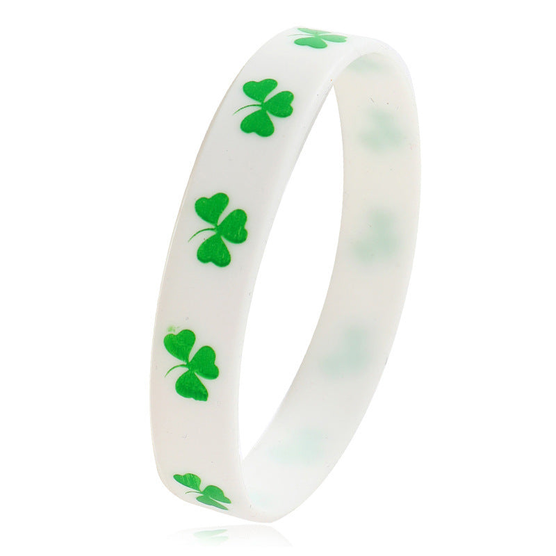 Wholesale Green Hat Festival Lucky Clover Silicone Bracelet