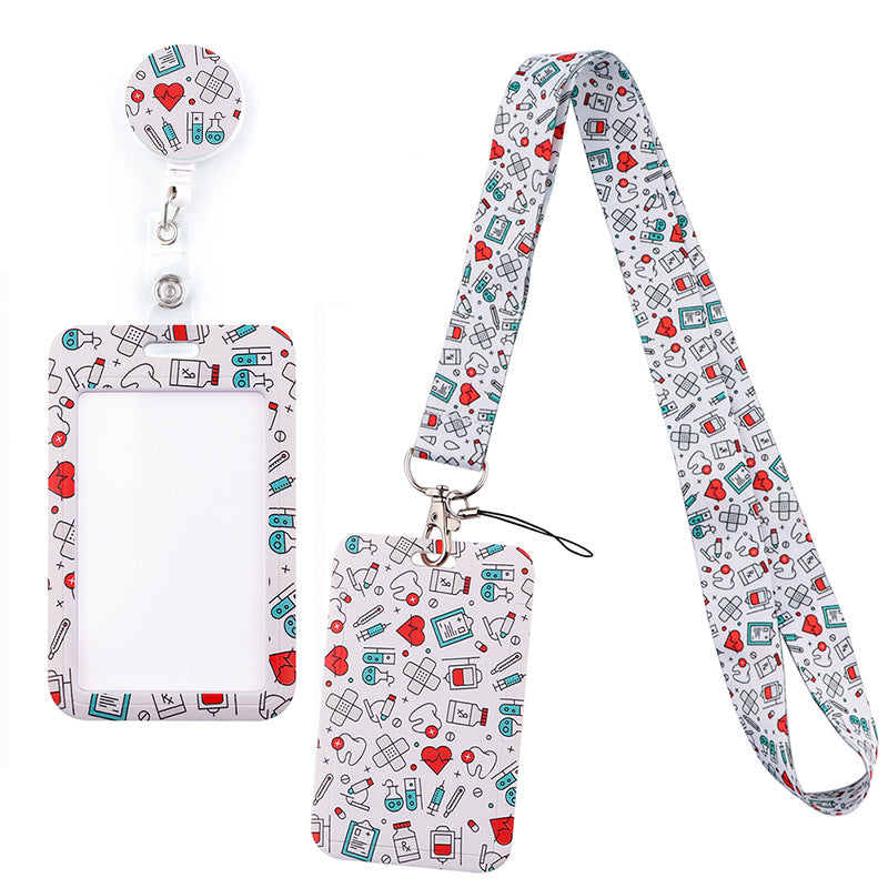 Wholesale Four-piece Set Cartoon Pills Animal Doctor Key Mobile Phone Chain Easy To Pull Student Work ID Hard Shell Card Holder